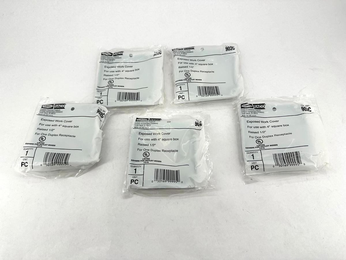 Lot of 5 New Hubbell 902C Exposed Work Cover 4" Square Box Raised 1/2"