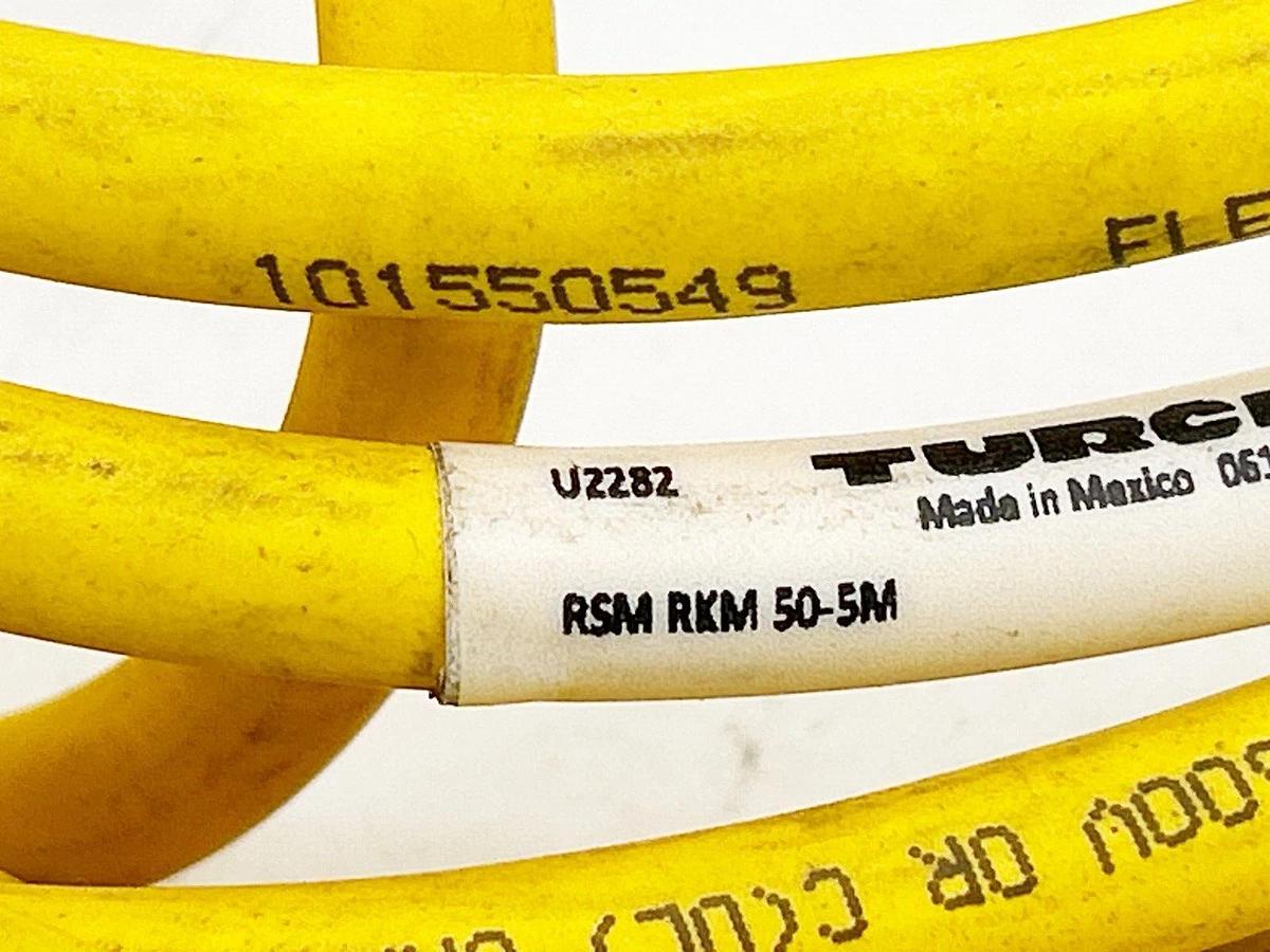 Used Turck RSM RKM 50-5M Double Ended Cordset 7.8" 5x18AWG 600V U2282