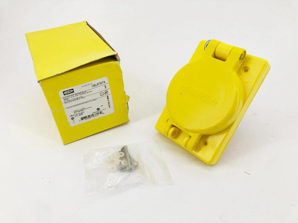 New Hubbell HBL67W74 Watertight Locking Receptacle 20A 3P 4W 125/250VAC