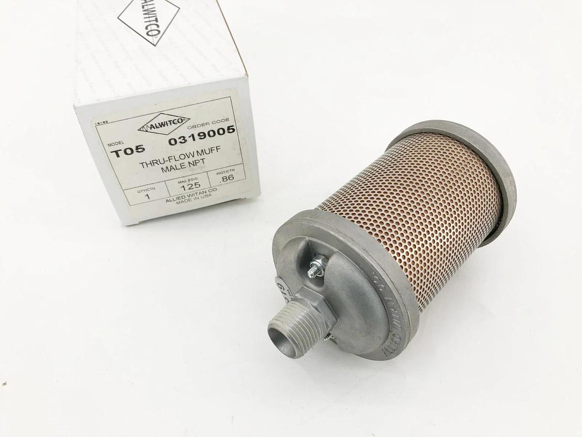 New Alwitco T05 0319005 Thru-Flow Muffler 1/2" Male NPT 125psig