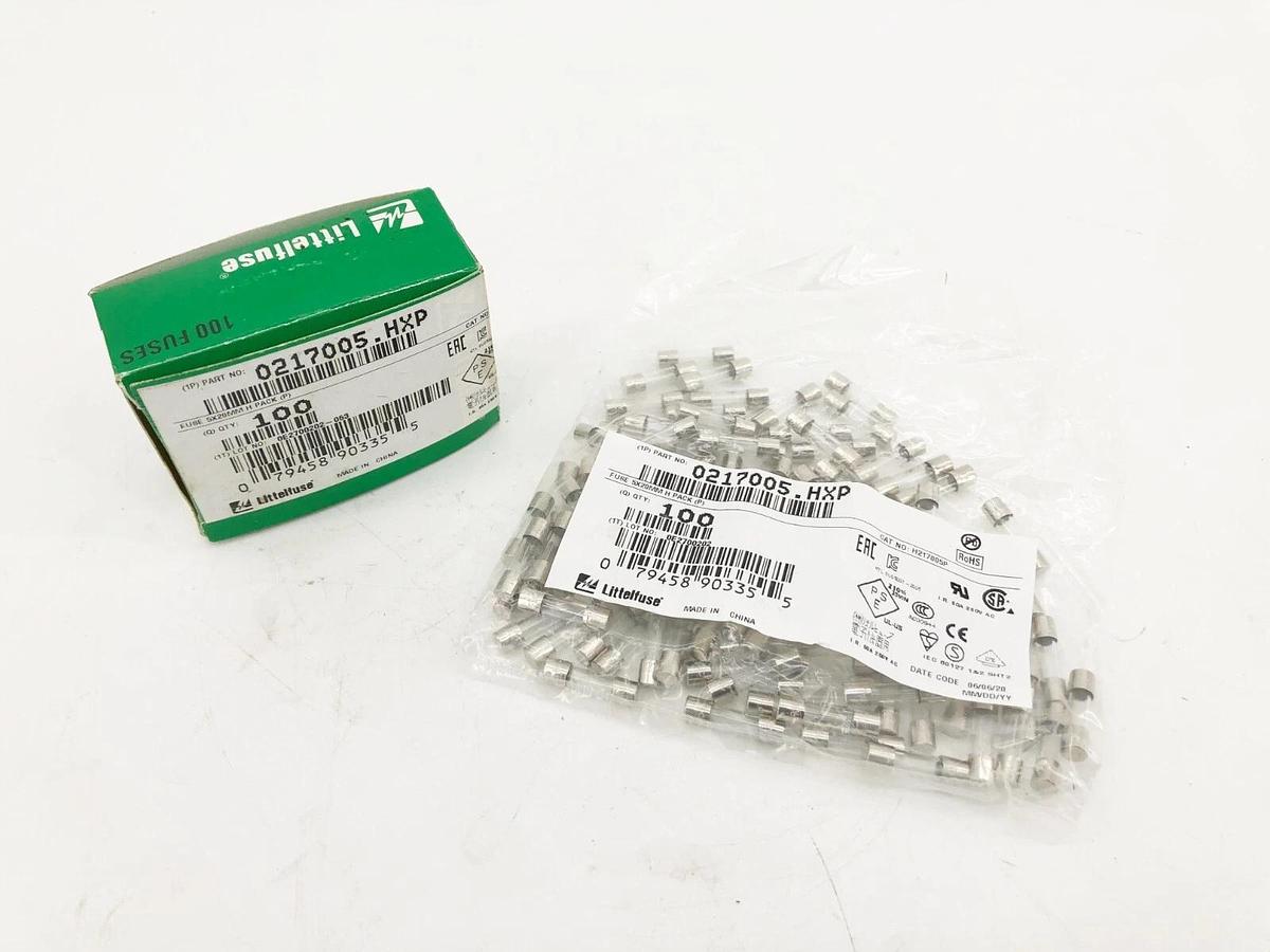 Box of 100 New Littelfuse 0217005.HXP Fast-Acting Cartridge Fuses 5A 5x20mm