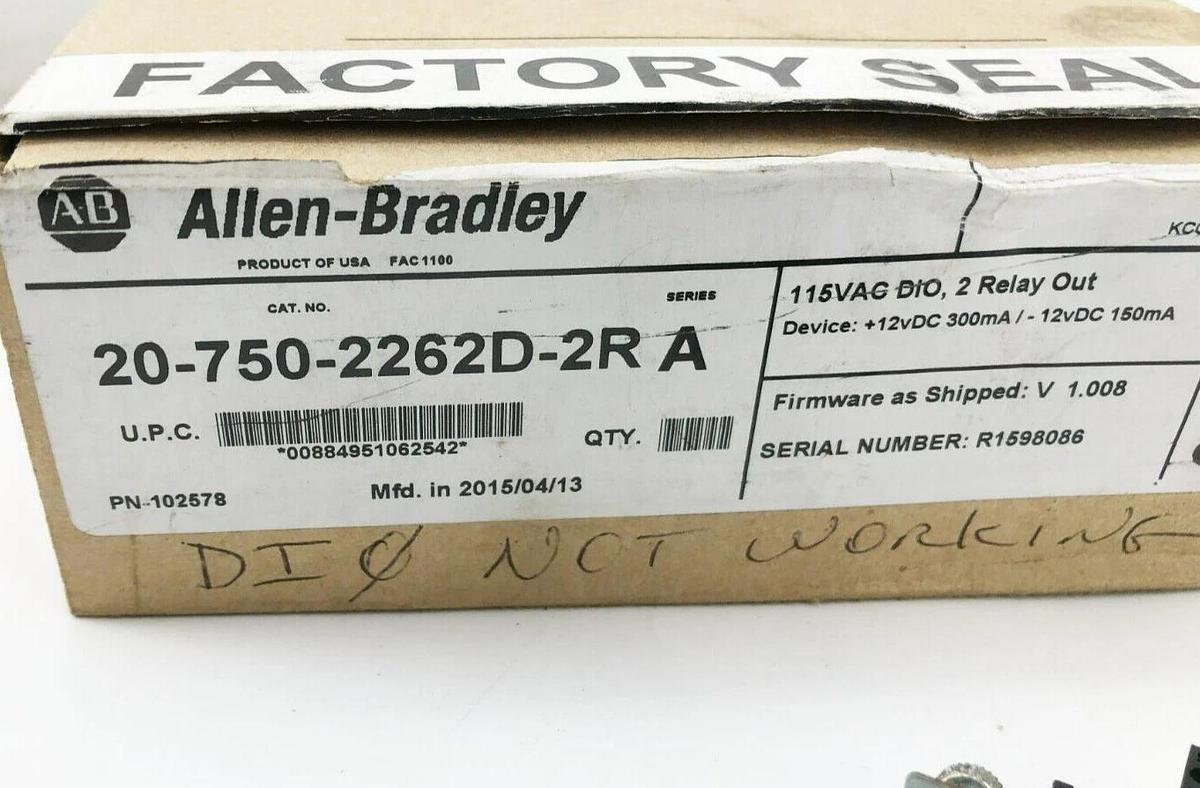 New AB Allen-Bradley 20-750-2262D-2R Ser. A I/O Module 115VAC DIO 2 Relay Out