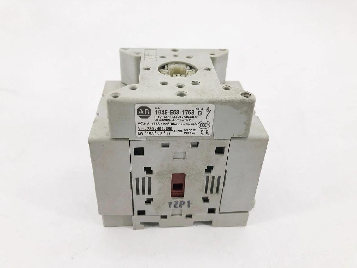 Used Allen Bradley 194E-E63-1753 Ser. B Load Switch 63A 600VAC - Missing Actuator