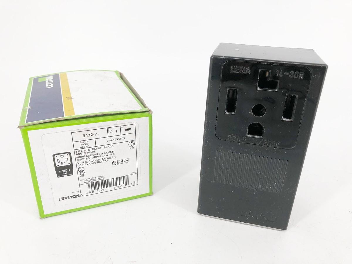 New Leviton 9432-P Straight Blade Angle Plug 30A 125/250V 3-P 4 Wire NEMA 14-30P