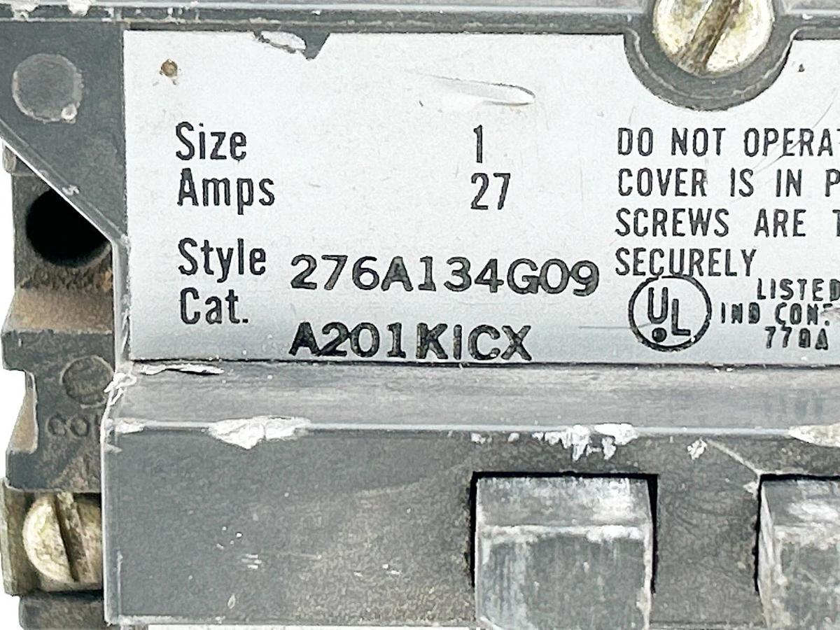 Used Westinghouse A201K1CX Contactor 27A 3 Pole Size 1 480V 60Hz Coil