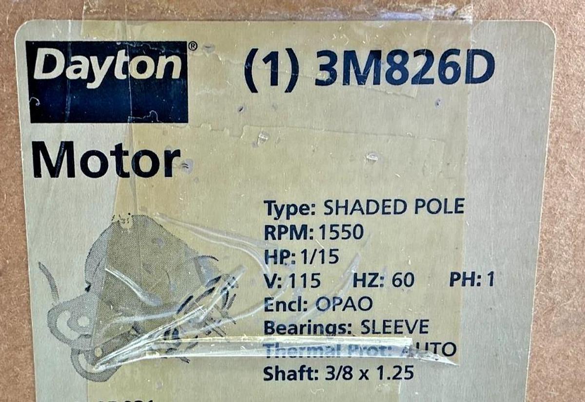 Used Dayton 3M826D Pedestal Fan Motor OD-3/8in1550RPM 2.4A 115V 60HZ 3M826