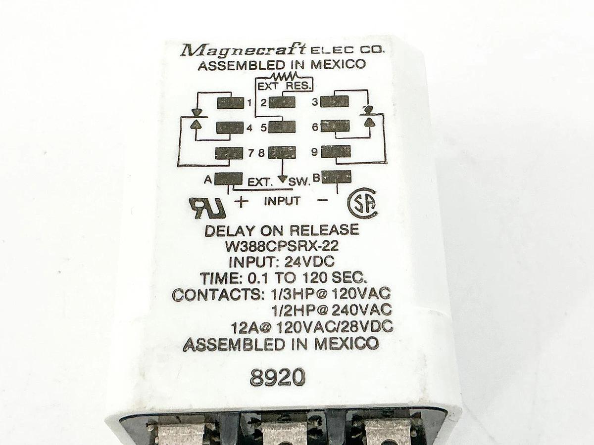 New Magnecraft W388CPSRX-22 Time Delay Relay 24VDC 1/2HP - No Box