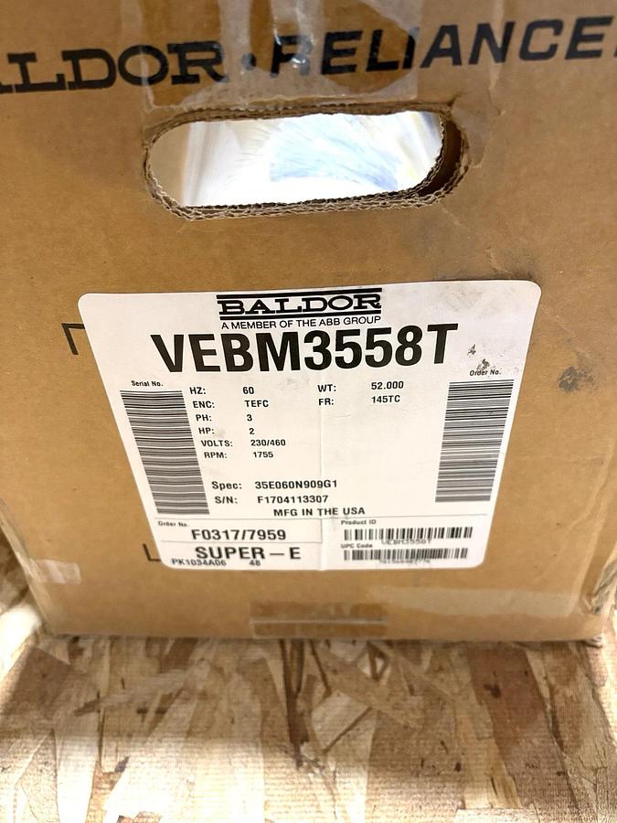 New Baldor VEBM3558T 2HP TEFC Brakemotor 230/460V 1800rpm 145TC Frame