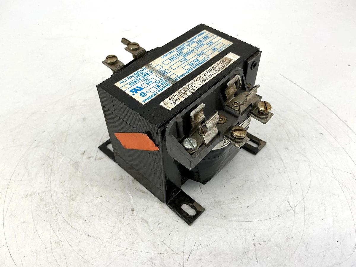 Used Allen Bradley 25634-098-01 Control Transformer Prime: 240/480V 2nd: 120V .130KVA