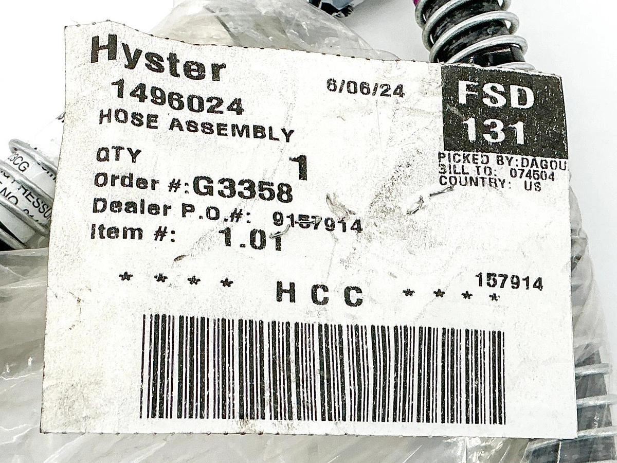 New Hyster 1496024 LP Gas Hose Assembly 350PSIG Parker SS23CG