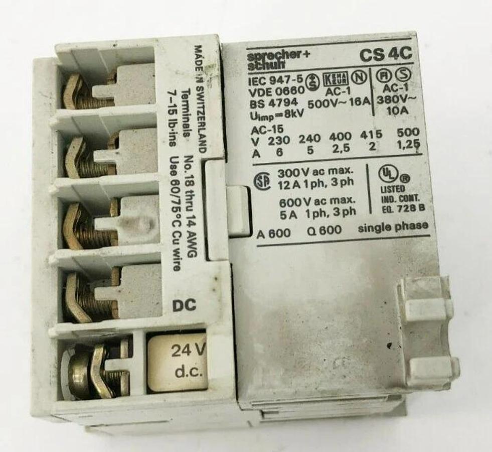 Used Sprecher + Schuh CS4C-22Z Industrial Control Relay 600VAC 24VDC