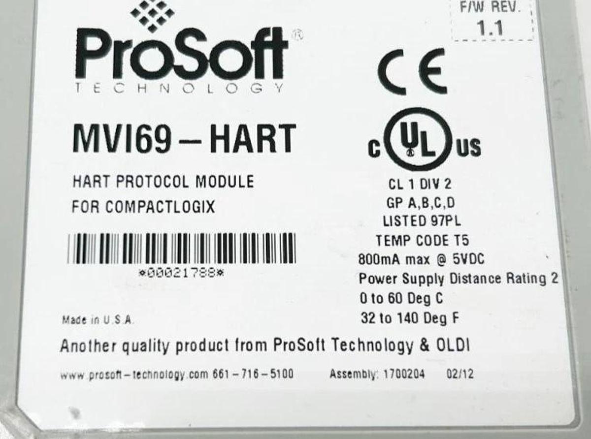 Used Prosoft MVI69-HART Multi-Drop Communication Module 2 Ch.