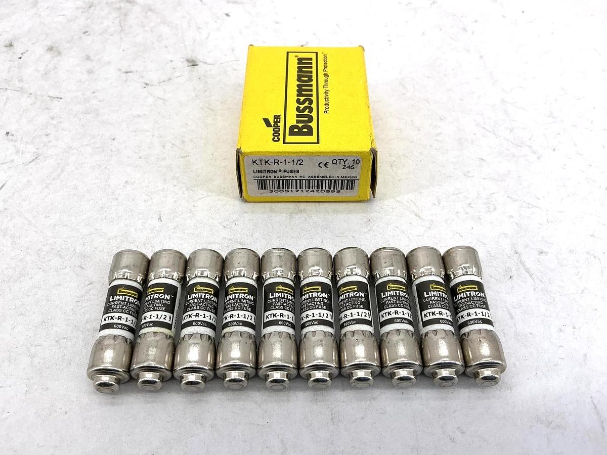 New Bussmann KTK-R-1-1/2 Limitron Class CC Fuse 1-1/2A 600V Box of 10