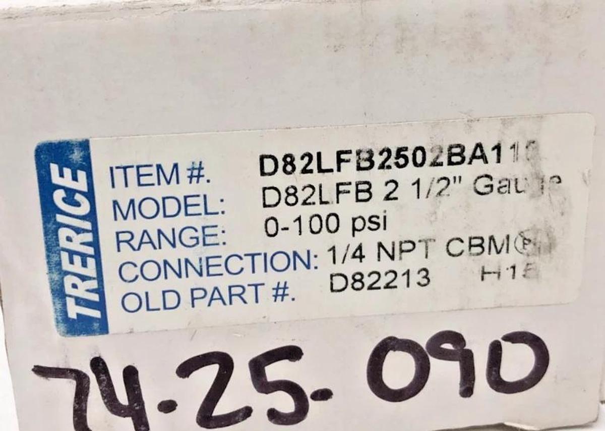 New Trerice D82LFB2502BA110 Gauge D82LFB 2-1/2" 0-100psi 1/4" NPT CBM
