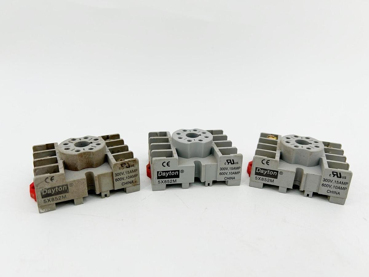 Used Lot of 3 Dayton 5X852M Relay Socket 300-600V 10-15A
