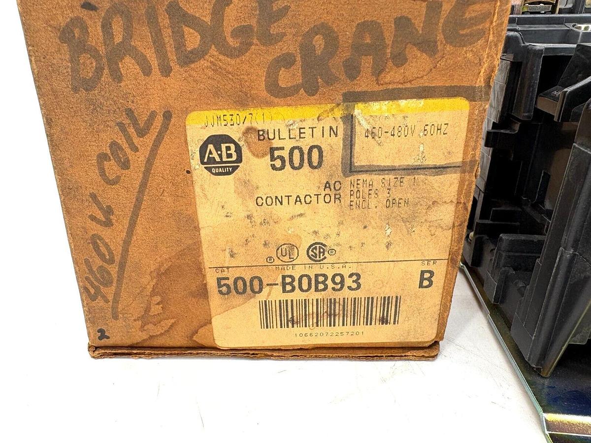 New Allen Bradley 500-BOB93 Ser. B AC Contactor NEMA Size 1 480V Coil 3P