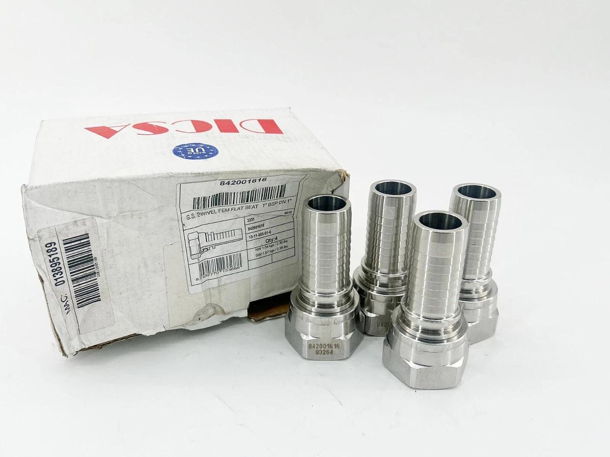 New Box of 4 Dicsa 8420016165 S.S Swivel FEM Flat Seat 1" BSP DN 1"