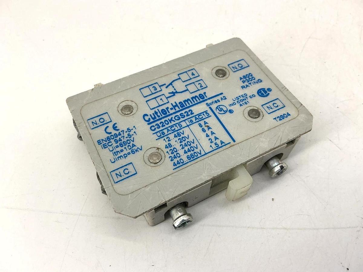 Used Cutler-Hammer C320KGS22 Ser A2 Auxiliary Contact Block 1NO/1NC 10A 600VAC