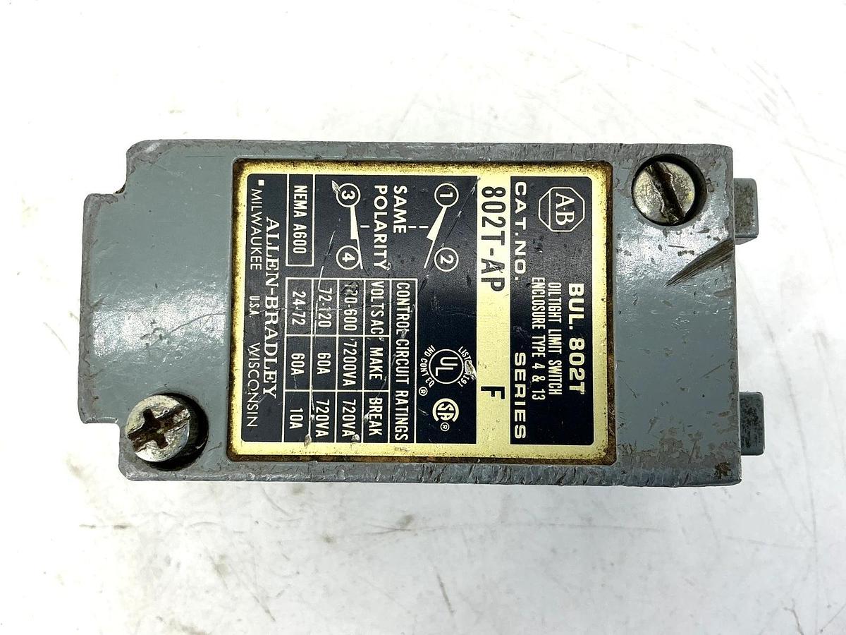 Used Allen Bradley 802T-AP Ser F Limit Switch Oiltight Plug-In 2 Circuit 10A 600VAC