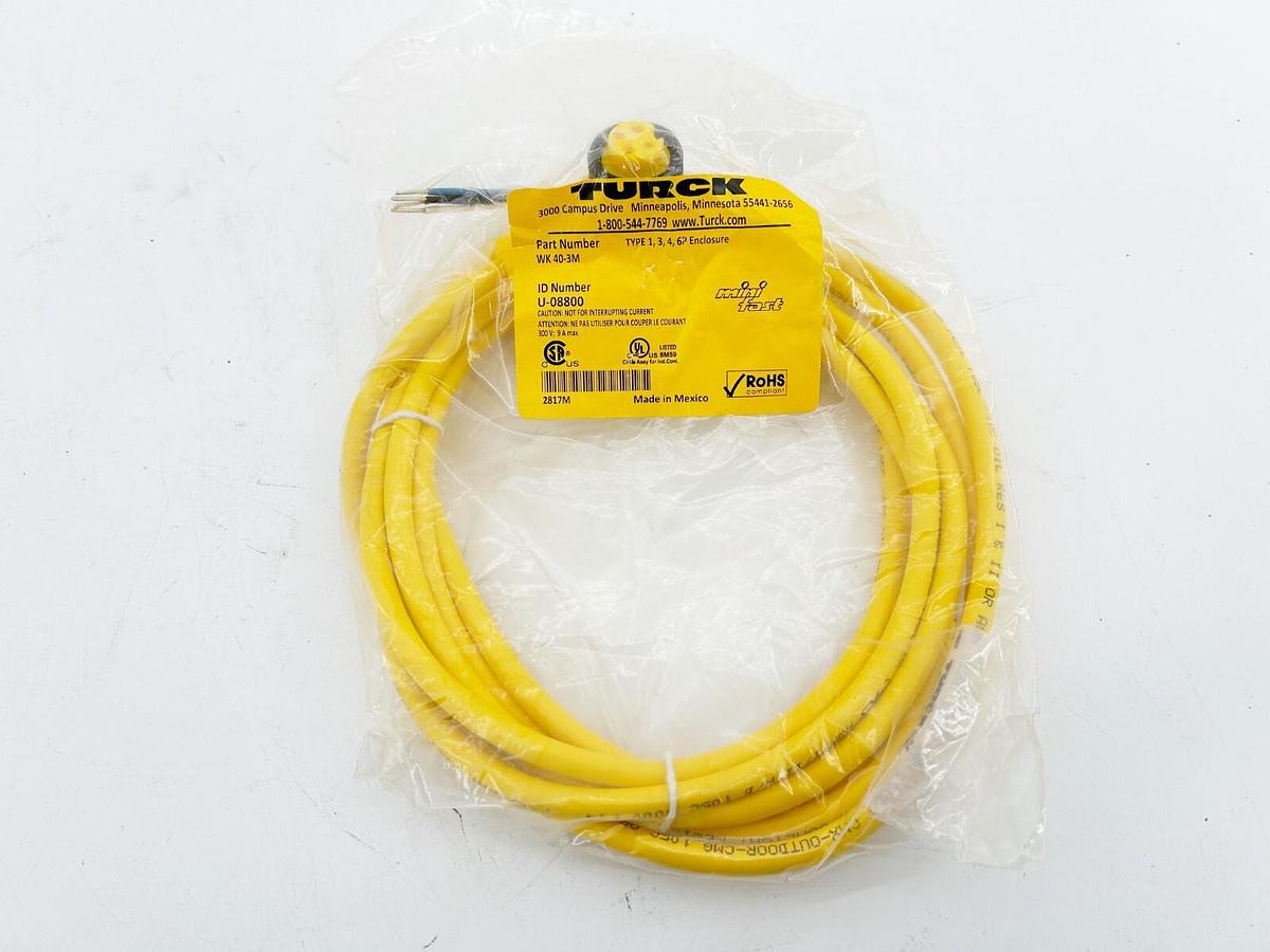 New Turck WK 40-3M Cordset Mini Fast 4Pin Pig Tail U-08800