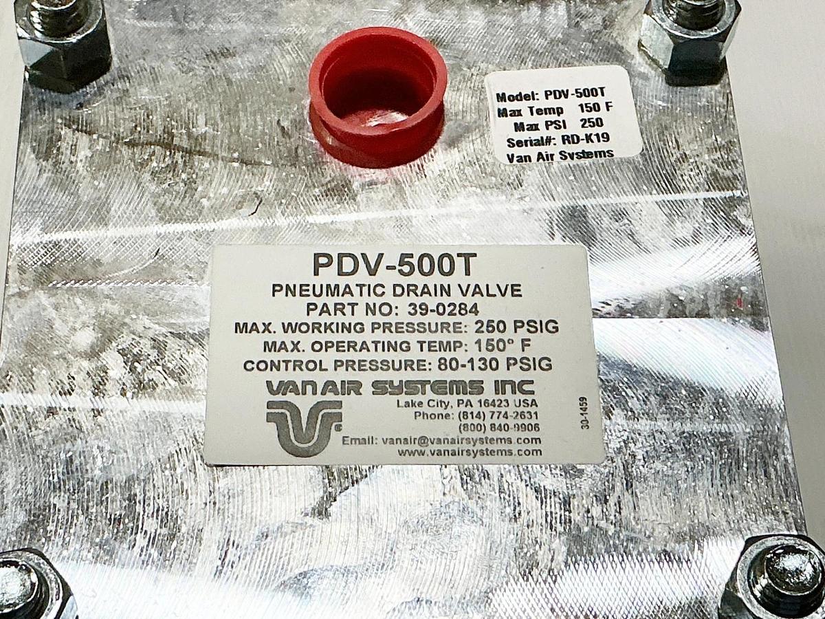 New Vanair Systems PDV-500T Pneumatic Drain Valve 250PSIG 150F Deg 39-0284
