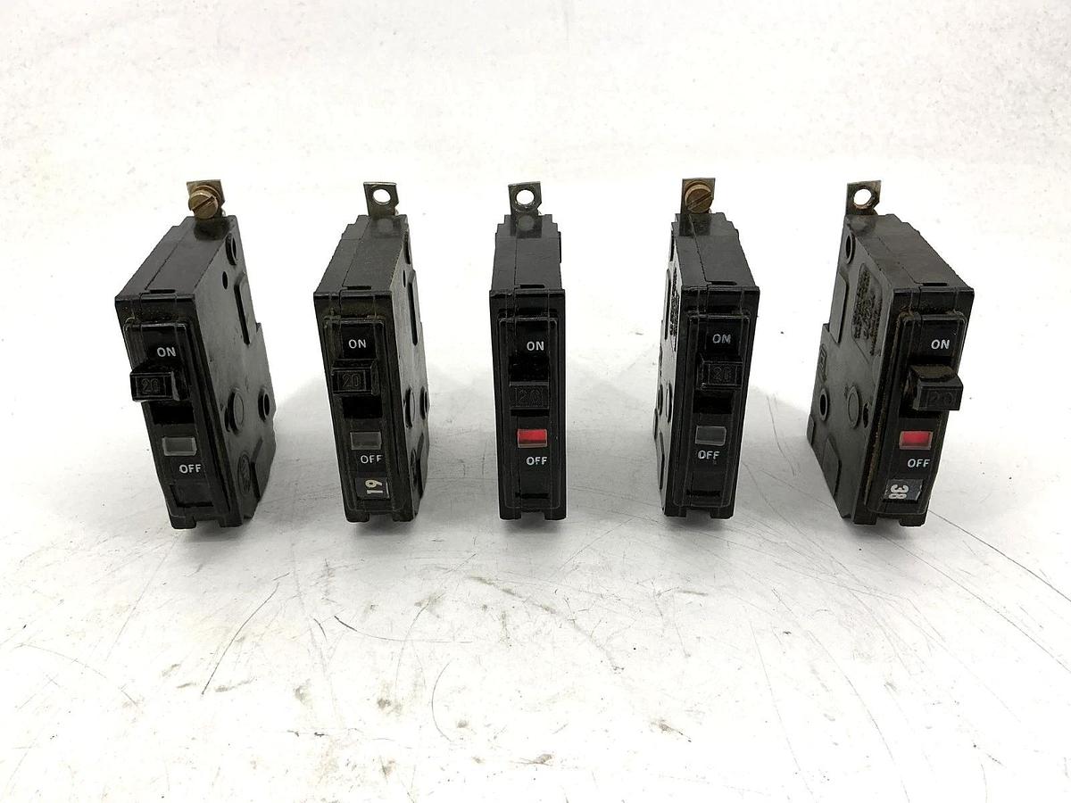 Used Lot of 5 Square D QOB120 Circuit Breaker 1-Pole 20A 120/240V