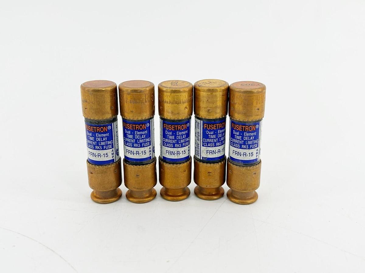 Used Lot of 5 FRN-R-15 Dual Element Time Delay Fuse 15A 125VDC Class RK5