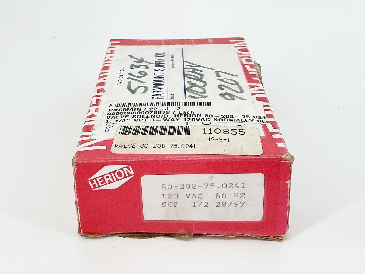 New Herion 80-208-75.0241 Solenoid Valve 120V 30-150PSI 60Hz