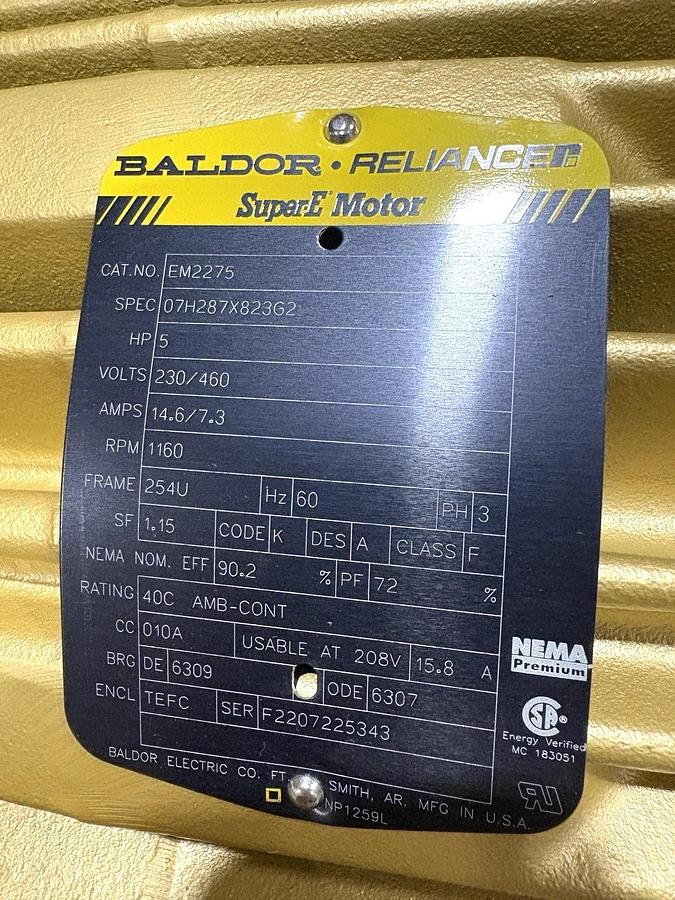 New Baldor EM2275 5HP TEFC Electric Motor 230/460V 1200RPM 254U Frame Cast Iron