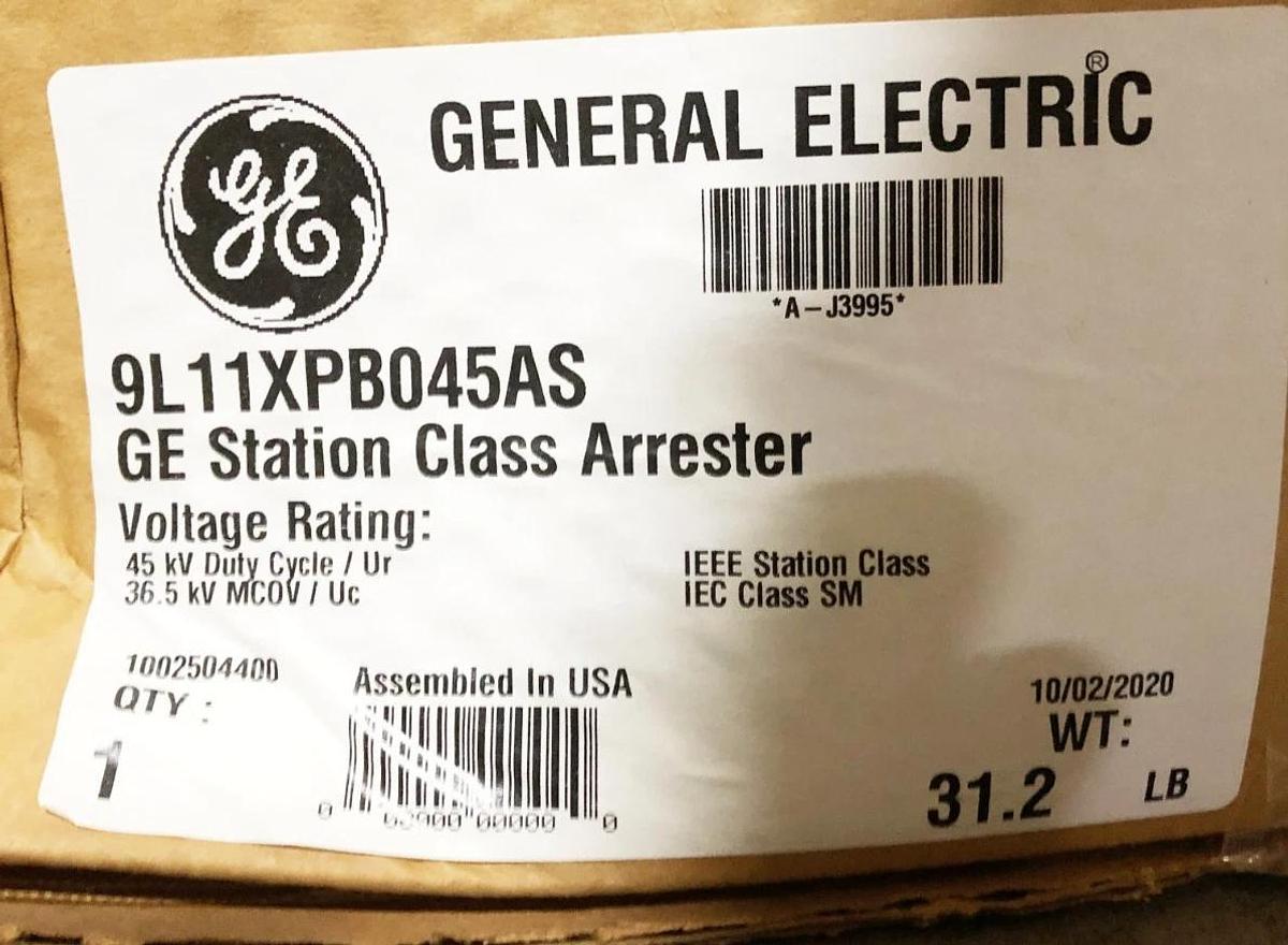 New General Electric 9L11XPB045AS Station Class Arrester 45KV Duty 36.5KV MCOV