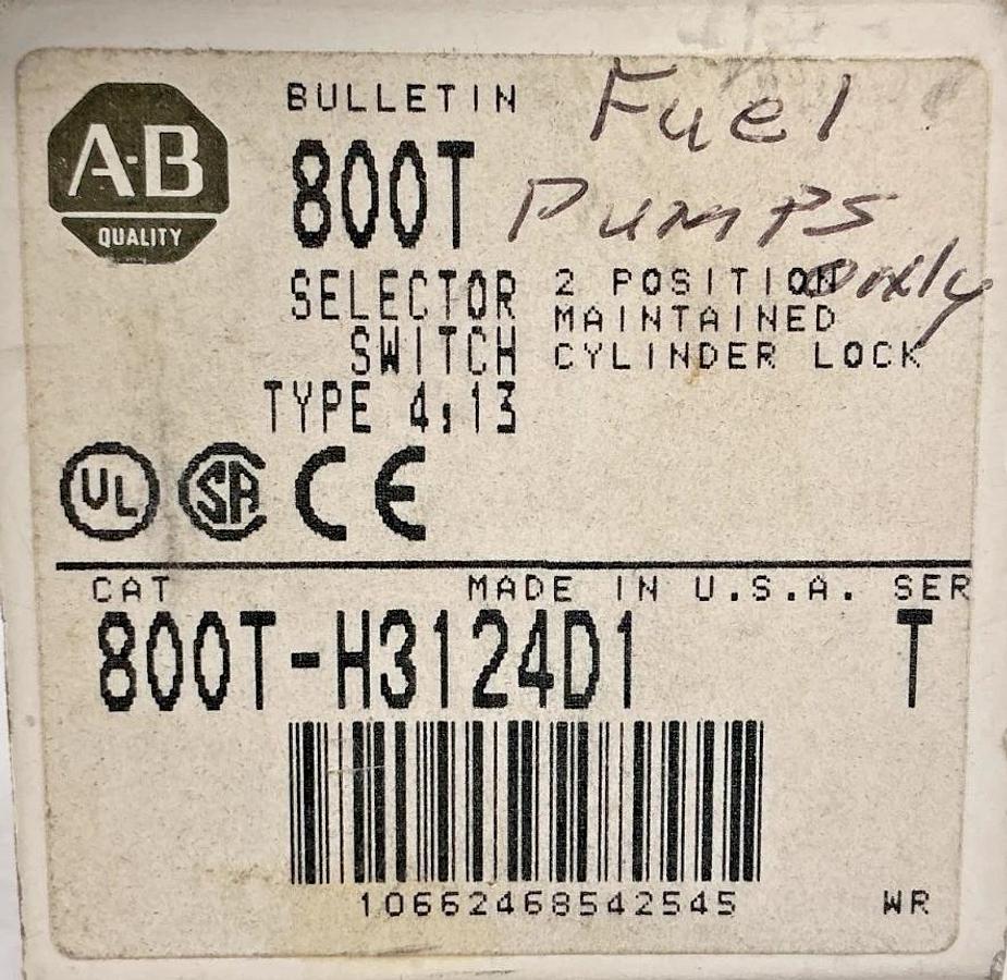 New Allen Bradley 800T-H3124D1 Ser T Selector Switch 2-Position Missing Key