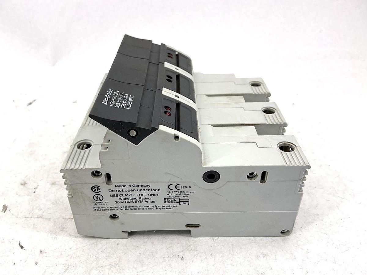 Used Lot of 2 Allen Bradley 1492-FB3J30-L Ser B Fuse Holder 30A 600V Class J Fuse