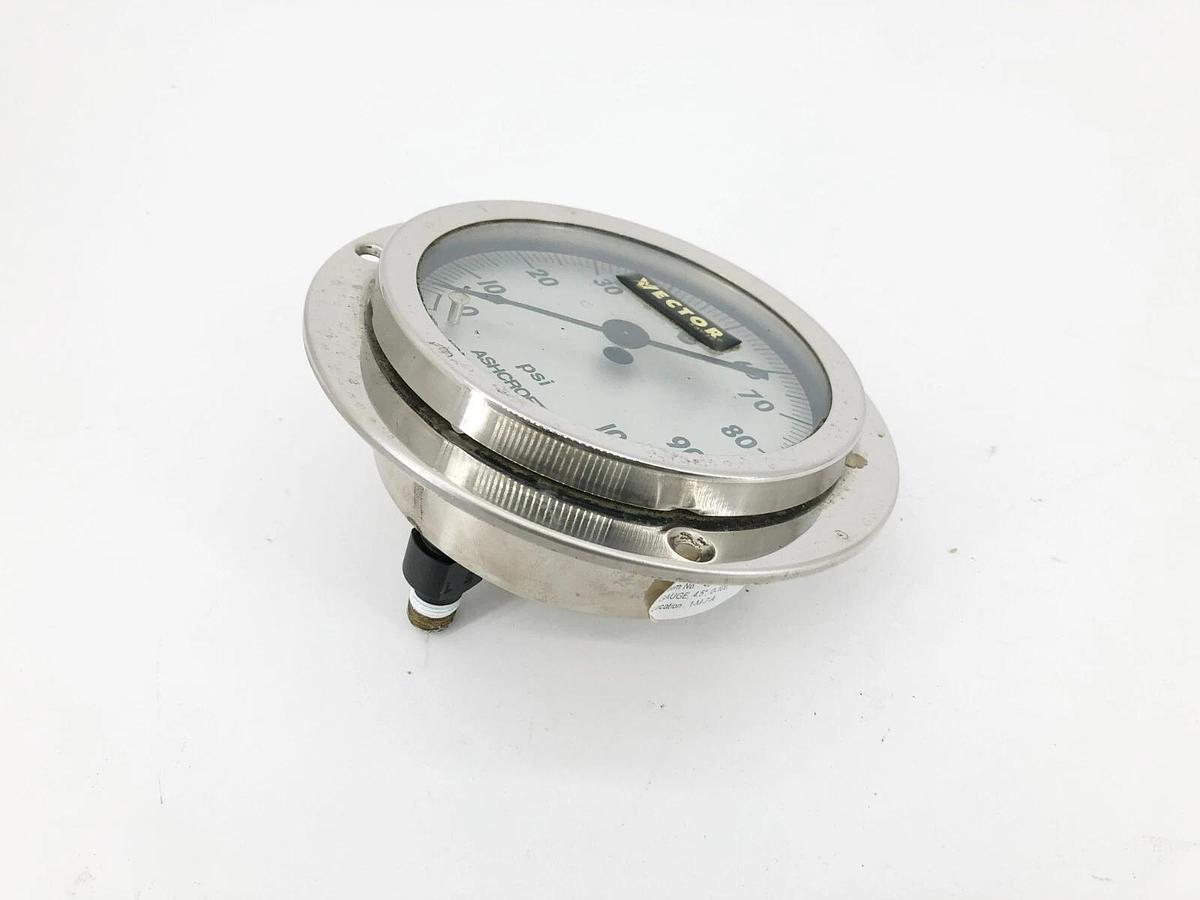 Used Ashcroft 45-1009-A-02B-100# Pressure Gauge 4-1/2" Dia. 0-100psi 1/4" Back