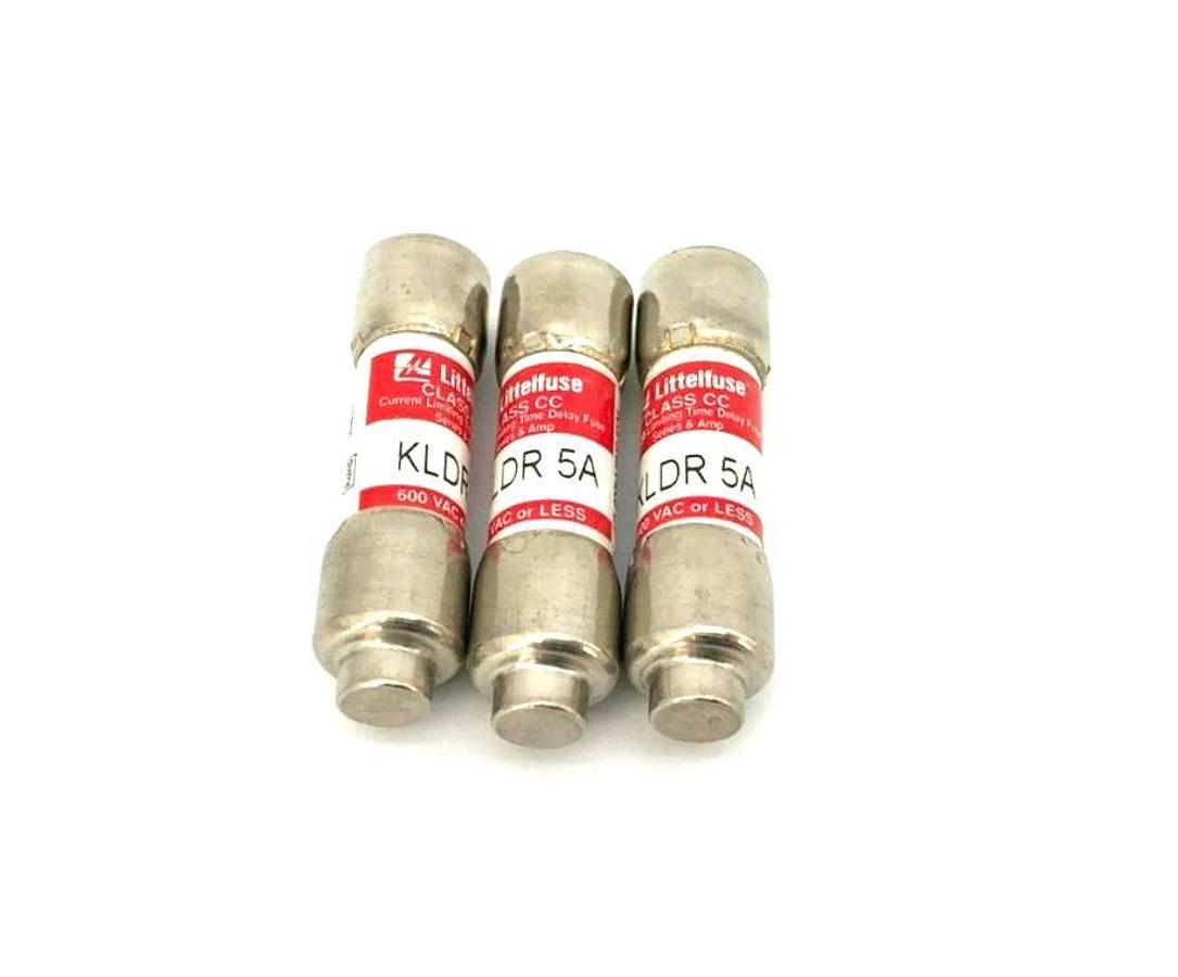Lot of 3 New Littelfuse KLDR 5A Time Delay Fuses, 600VAC, Class CC