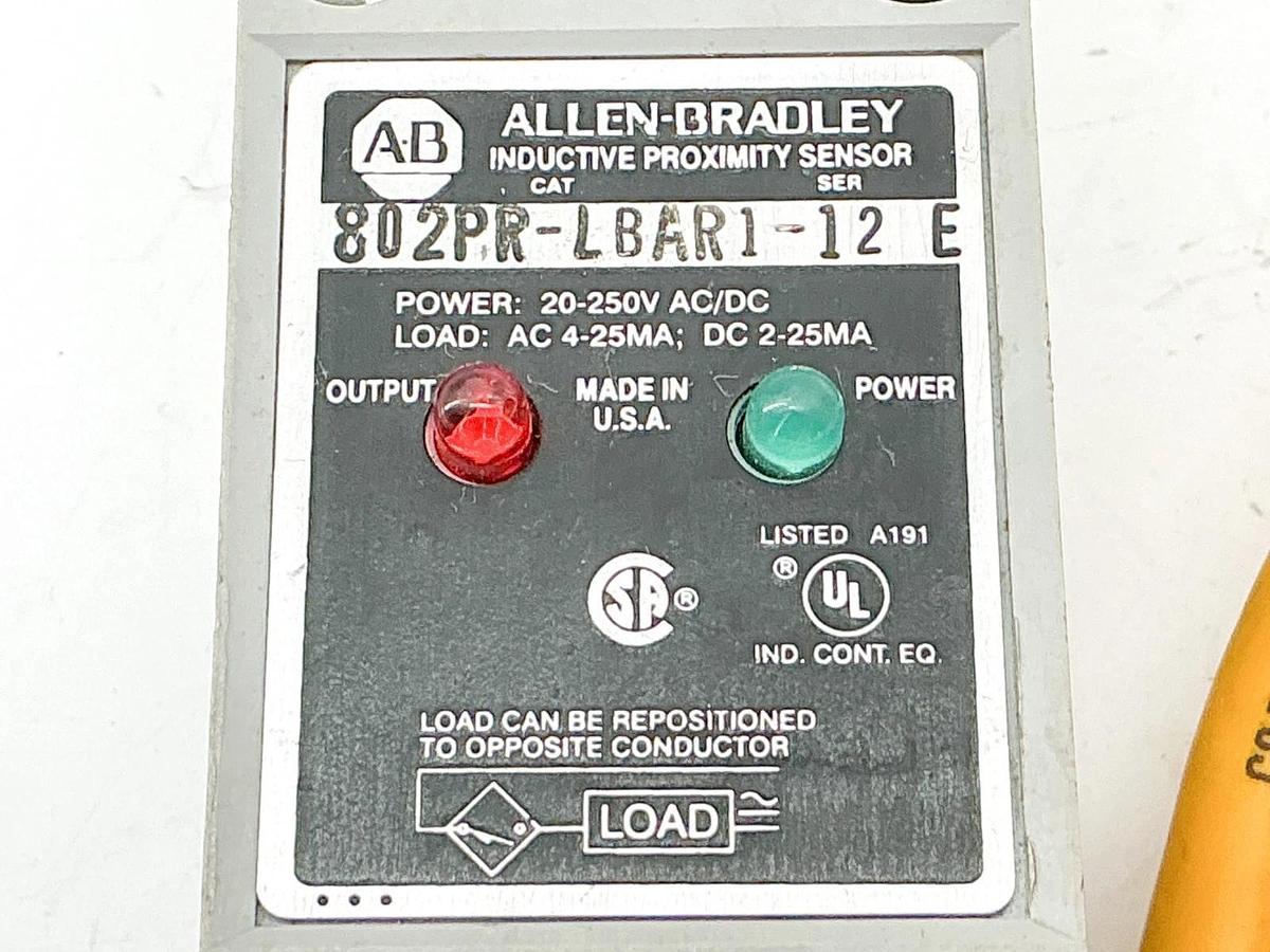 Used Allen Bradley 802PR-LBAR1-12 Inductive Proximity Sensor 250V 4-25MA Ser.E