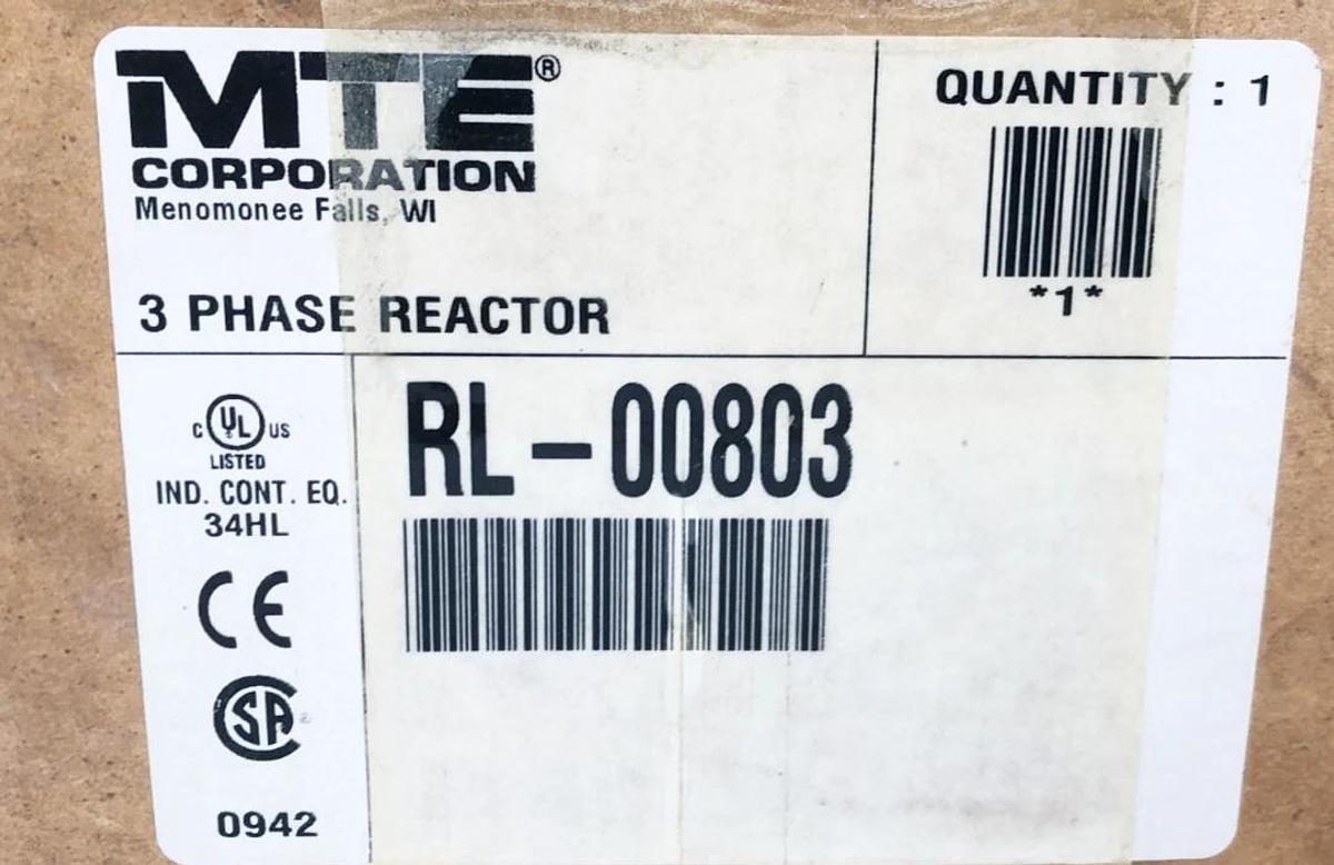 New MTE RL-00803 Line Reactor 3 Phase 8A 600VAC