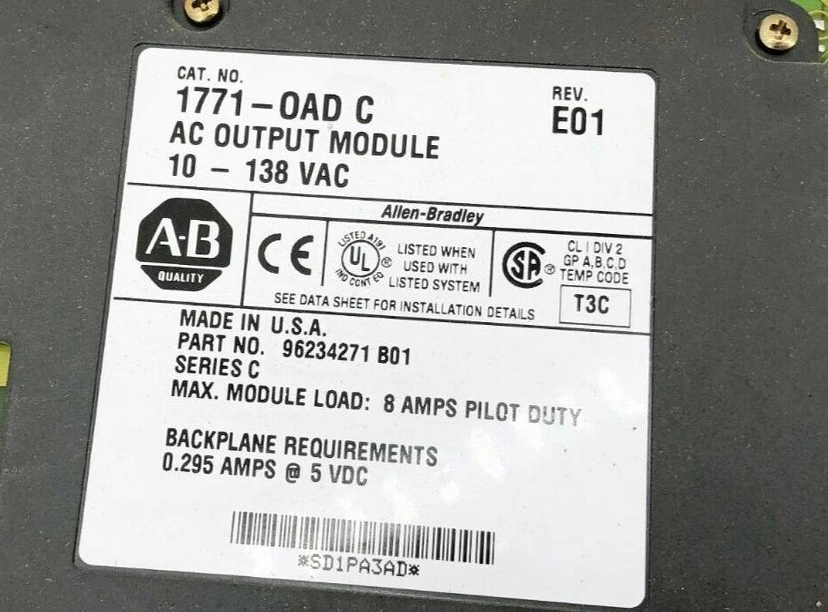 Used Lot of 2 Allen Bradley 1771-OAD Ser. D AC Output Modules 10-138VAC