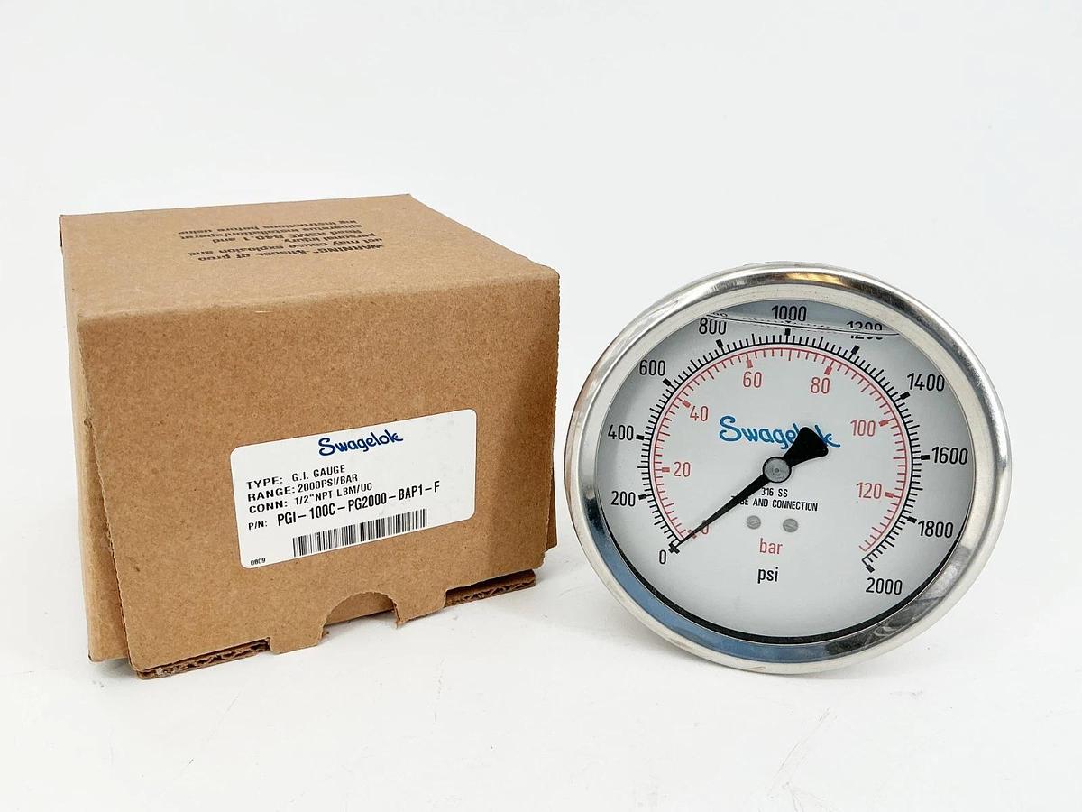 New Swagelok PGI-100C-PG2000-BAP1-F Pressure Gauge 4" 0-2000PSI 1/2NPT