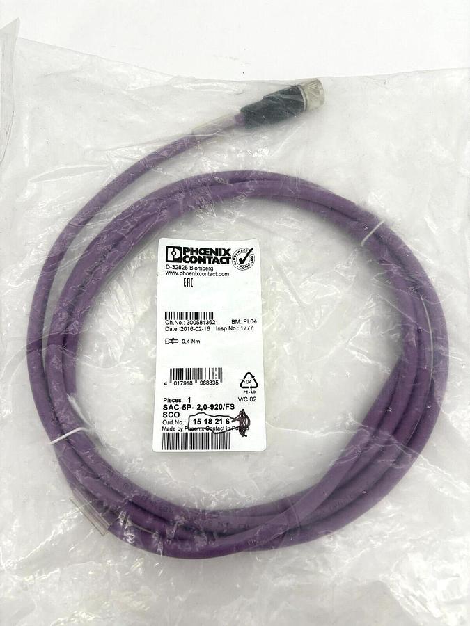 New Phoenix Contact SAC-5P- 2,0-920/FS SCO Bus System Cable 1518216 2m Length
