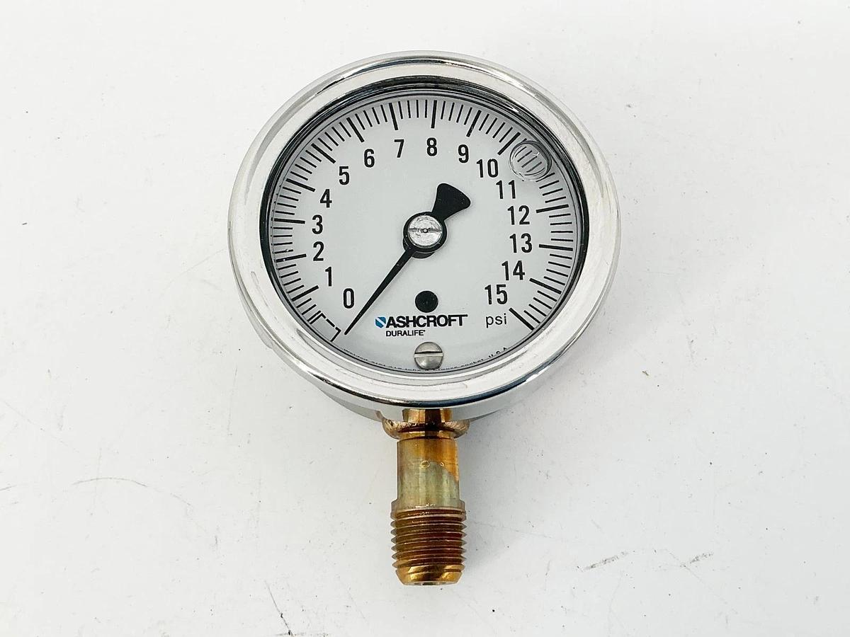 New Ashcroft 25-1009-AWL-02L-15# Pressure Gauge 0-15PSI 2.5" Face