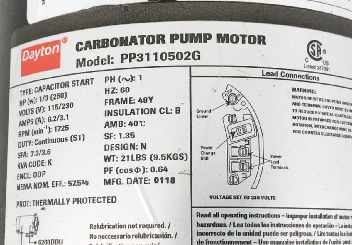 Used Dayton 6DHH9A Gearpump 1/3HP 115/230V 1725RPM PP3110502G