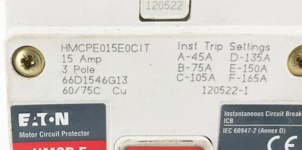 New Cutler Hammer HMCPE015E0CIT Motor Circuit Breaker 480V 15A - No Box