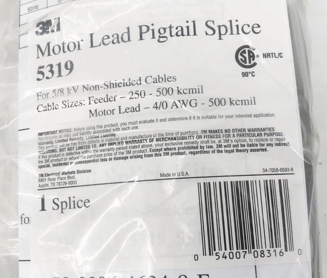 New 3M 5319 Motor Lead Pigtail Splice 5KV and 8KV (3 Splices)