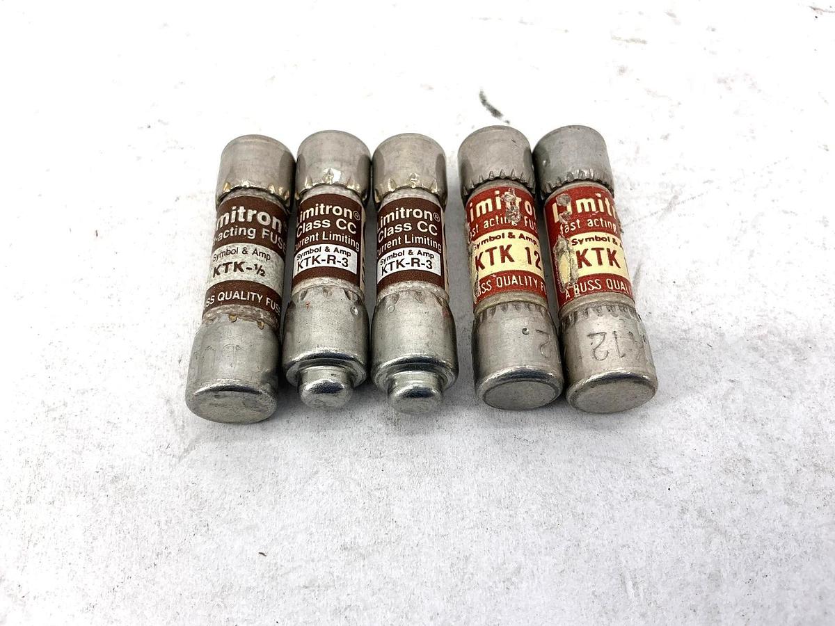Lot of 5 New Assorted Bussmann KTK Limitron Fast-Acting Fuses 1/2, 3 & 12