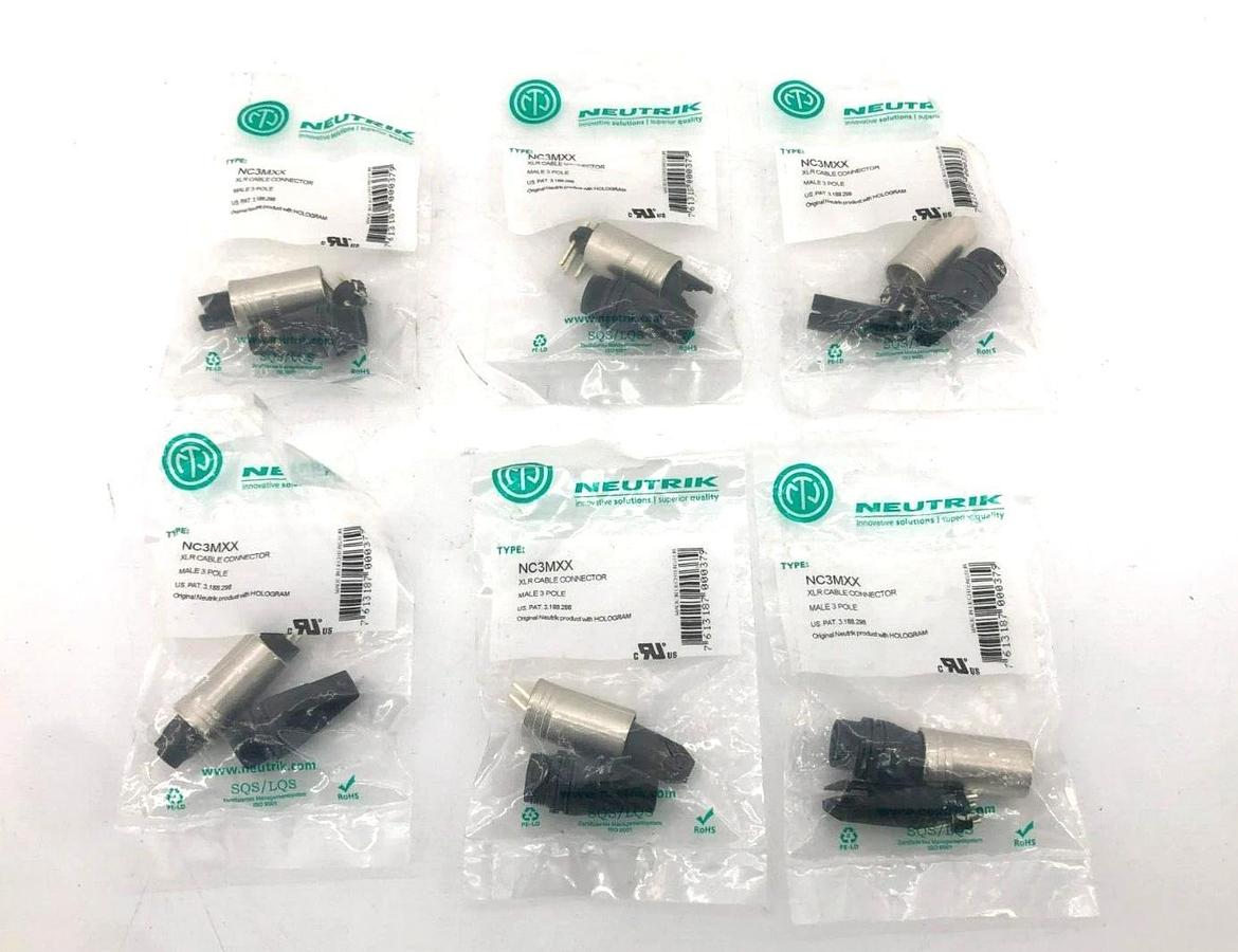 Lot of 6 New Neutrik NC3MXX Male XLR Connectors 3 Pin