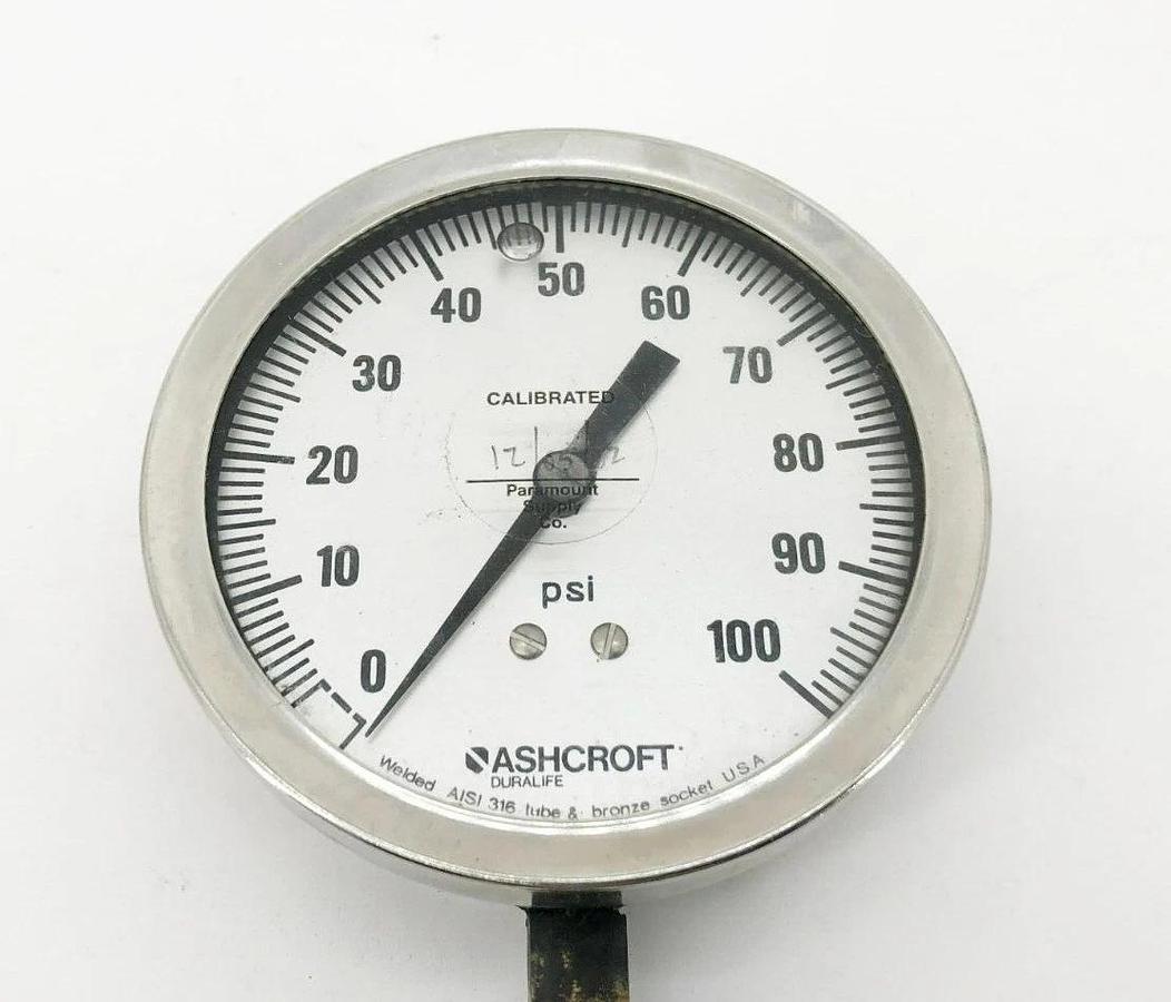 New Ashcroft 35-1009AWL-02L-100# Pressure Gauge 3.5" Dia. 1/4" NPT 0-100psi