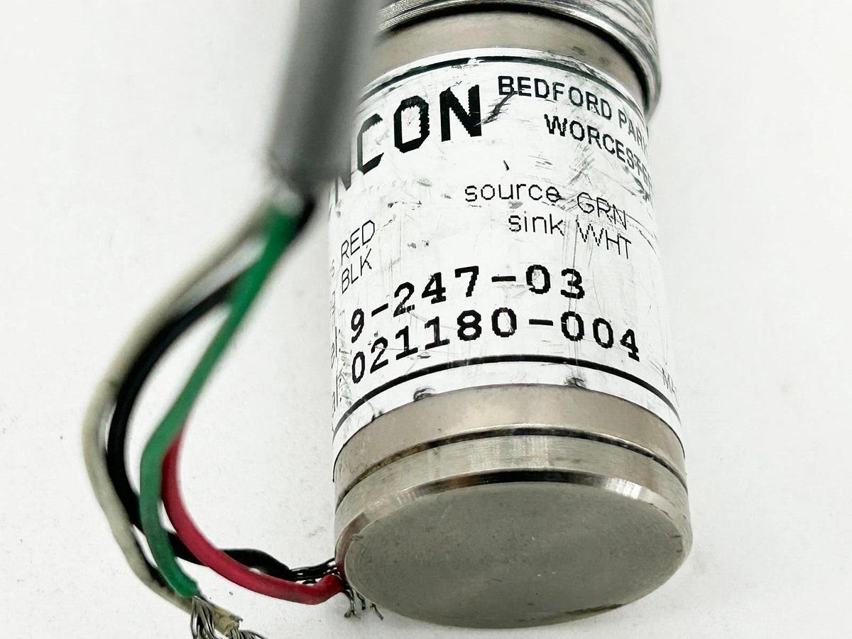 Used Sencon 9-247-03 Proximity Switch Short Can Sensor Non-Ferrous Cable lenth 11"