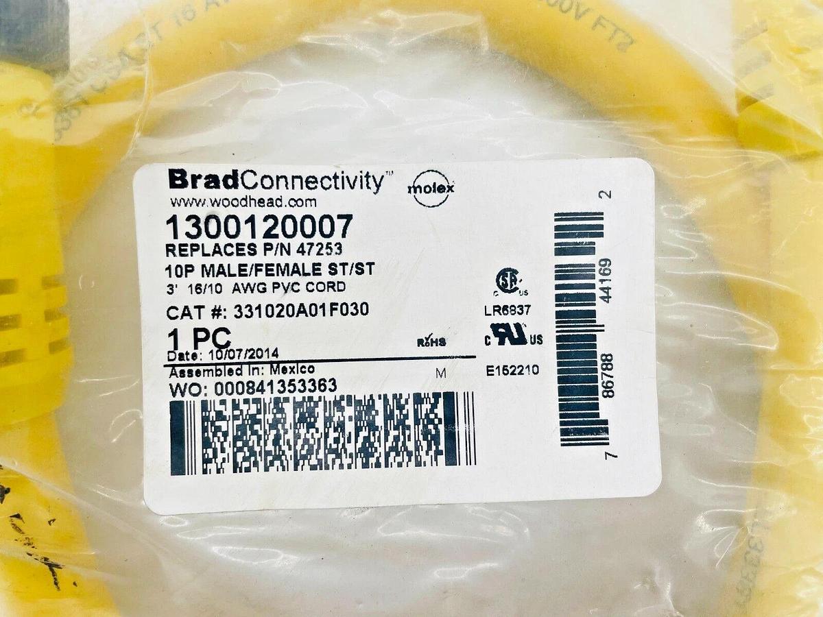 New Brad Connectivity 1300120007 Cable Male Female 10P 3ft 331020A01F030 47253