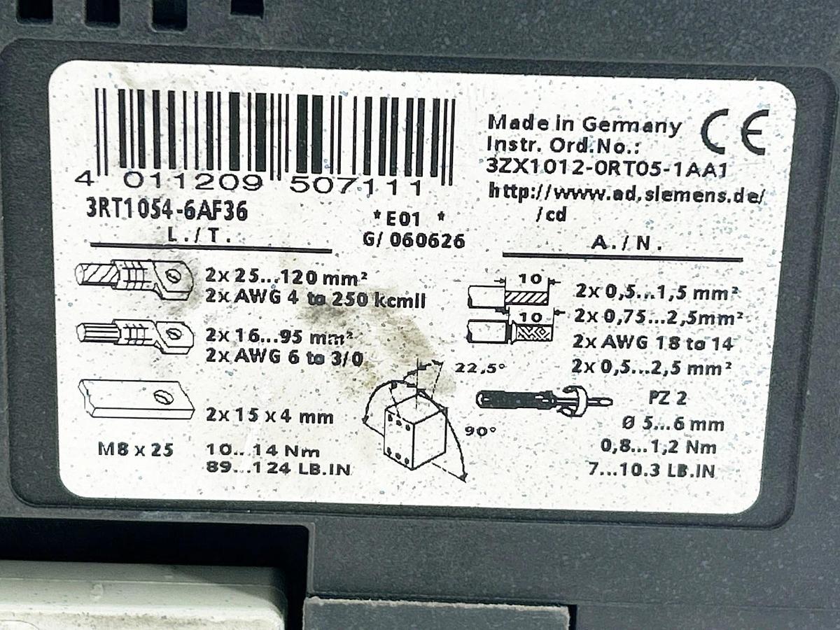 Used Siemens 3RT1054-6AF36 Contactor 127V 360W Coil Series 3RT1