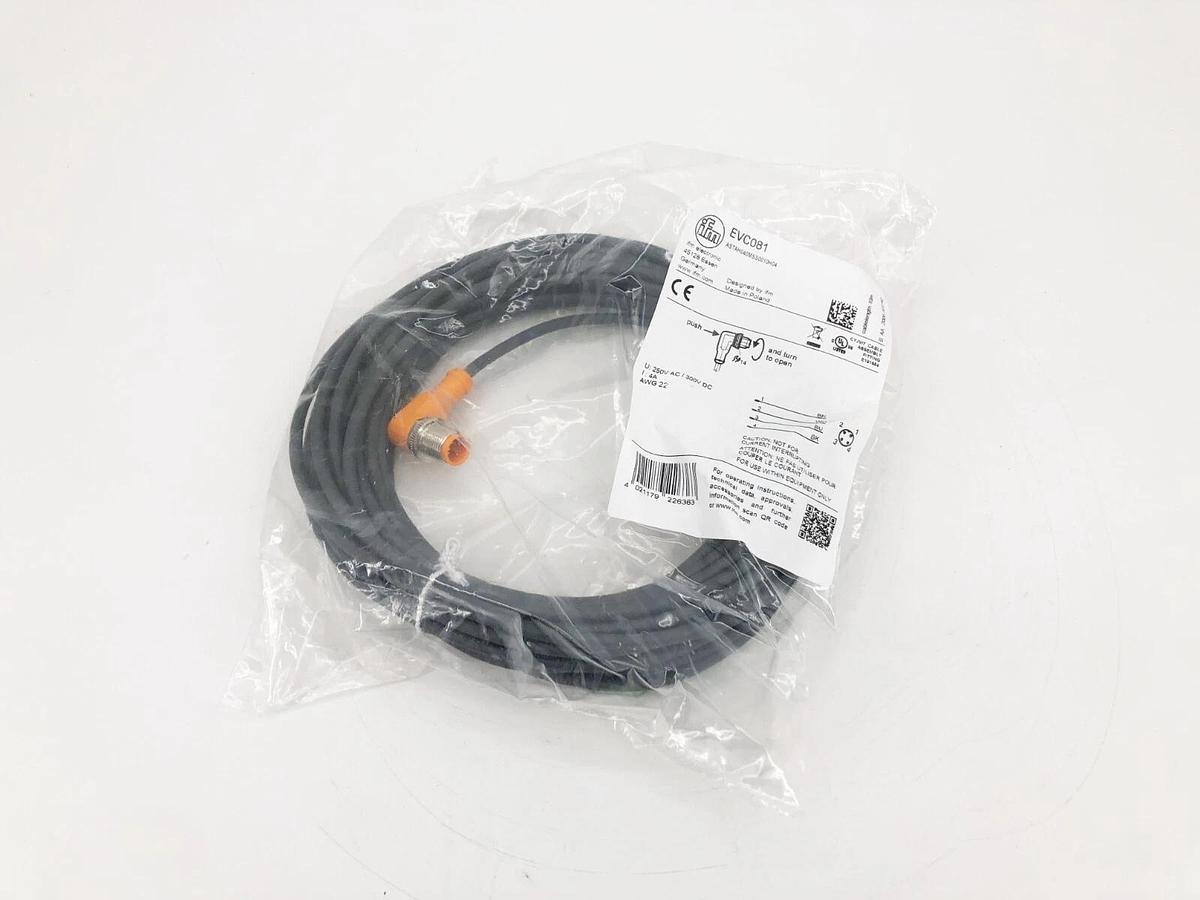 New IFM Efector EVC081 Male Cordset M12 4A 250AC/300DC 10m Length